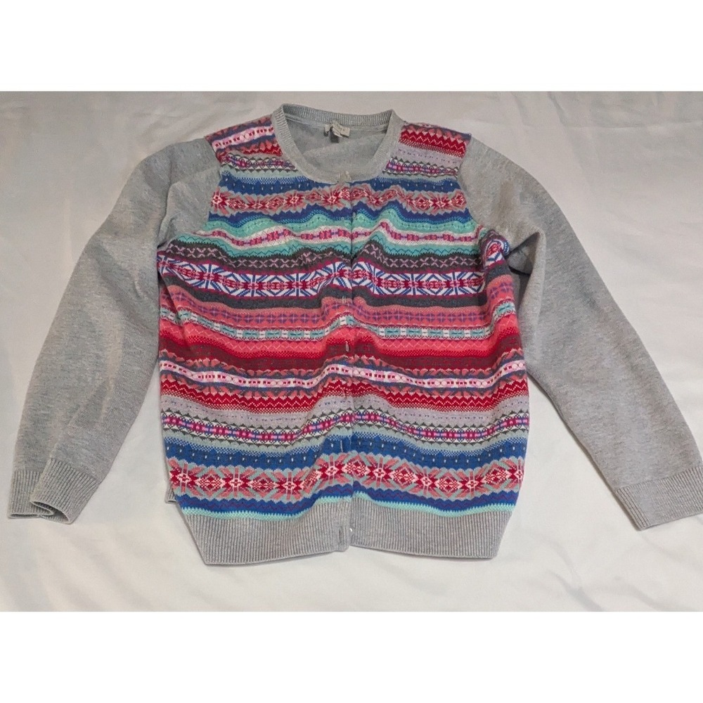 Talbots Cardigan Sweater Womens XL Gray Multi Excellent Fair Isle Button Front